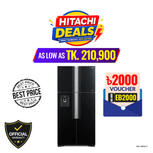 Hitachi 586 Liters Big French No Frost Side by Side Refrigerator (RW690P7PB-KD-GBK7)