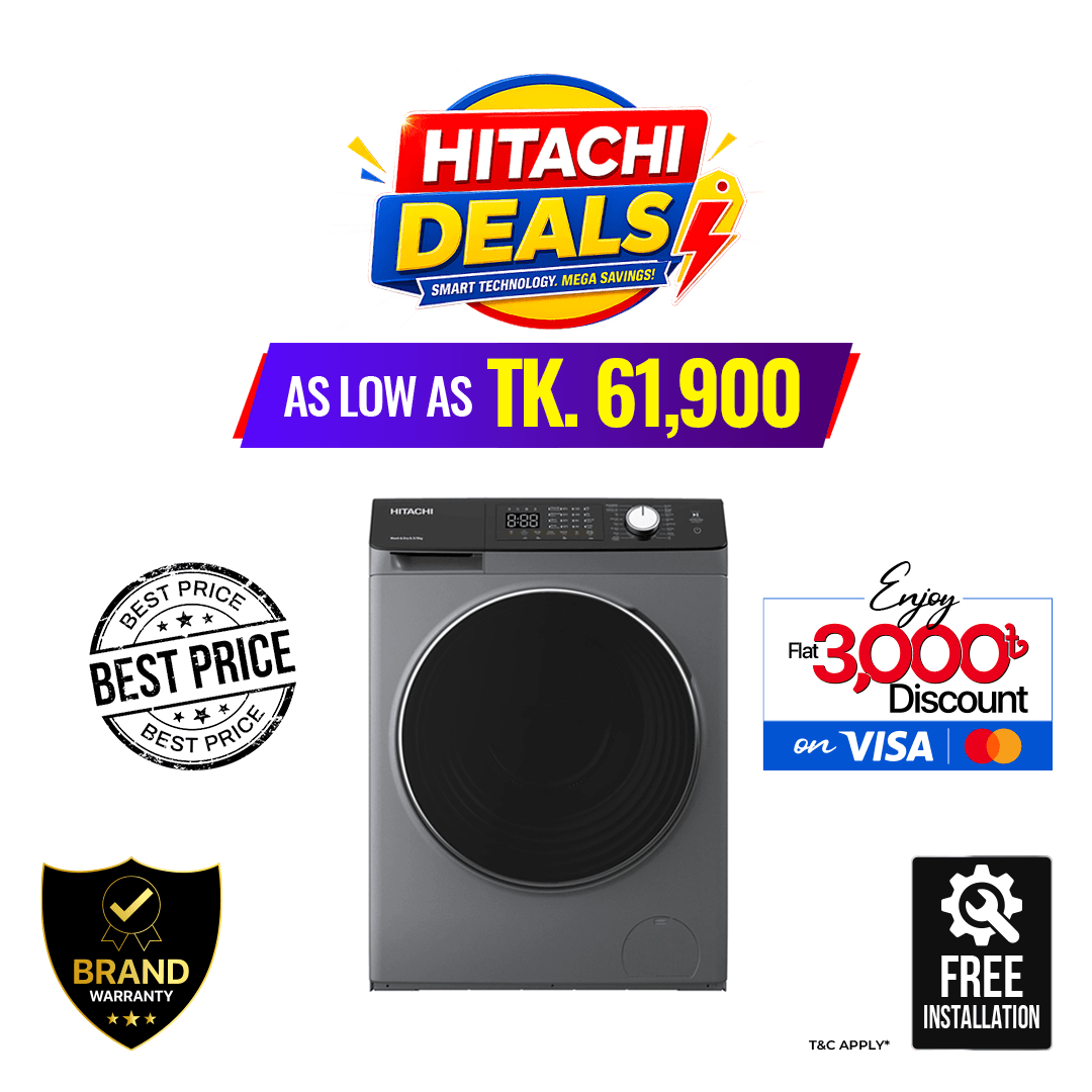 Hitachi 9kg Inverter Front Loading Washing machine (BD-904HVOS)
